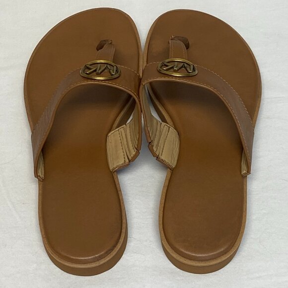 Leather Slip On Flat Thong Sandal Tan Leather Rubber Sole 7.5 Michael Kors - Picture 7 of 9